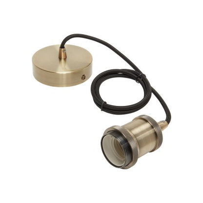 Suspension Douille E27 Filetée et Pavillon Métal Bronze + Câble Textile Noir 1 Mètre