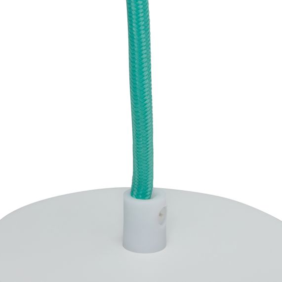 SUSPENSION E27 BÉTON BLANC + CÂBLE 2 MÈTRES TEXTILE JADE + PAVILLON