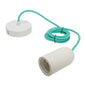 SUSPENSION E27 BÉTON BLANC + CÂBLE 2 MÈTRES TEXTILE JADE + PAVILLON